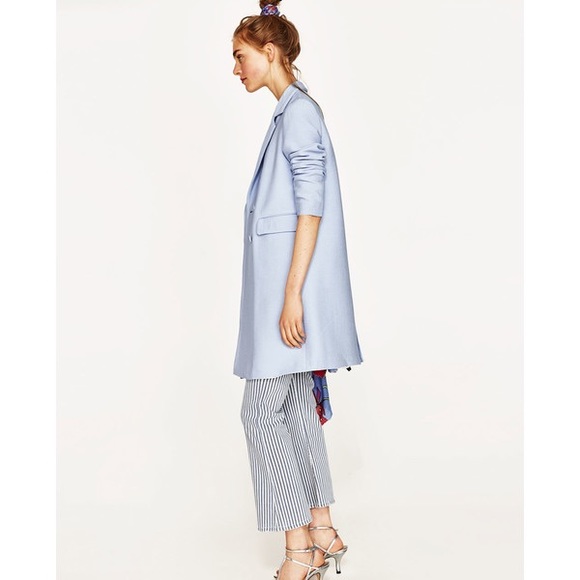 🔥SOLD 🔥Zara Blue Double Breasted Spring Jacket - Picture 2 of 6